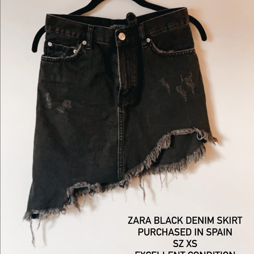 Zara Black Denim Asymetrical Skirt